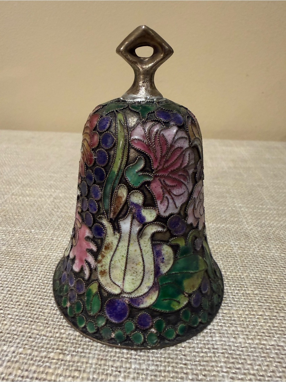 Vintage Cloisonné Enamel Bell Filigree Floral Cottagecore Boho Decor
